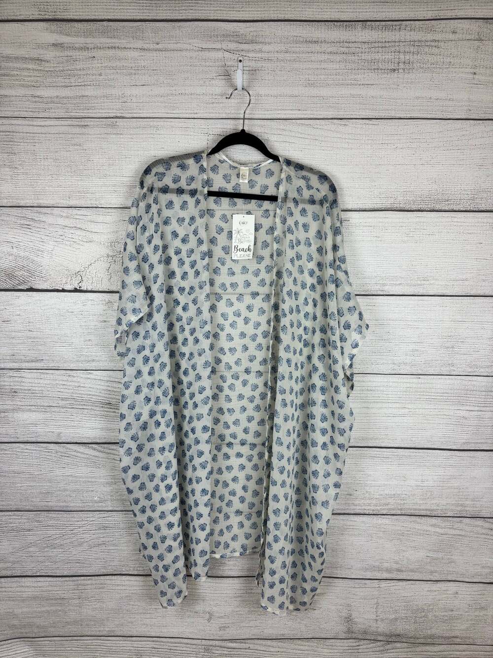 Cato Women's Cream & Blue Beach Seashell Summer Coverup Kimono One Size